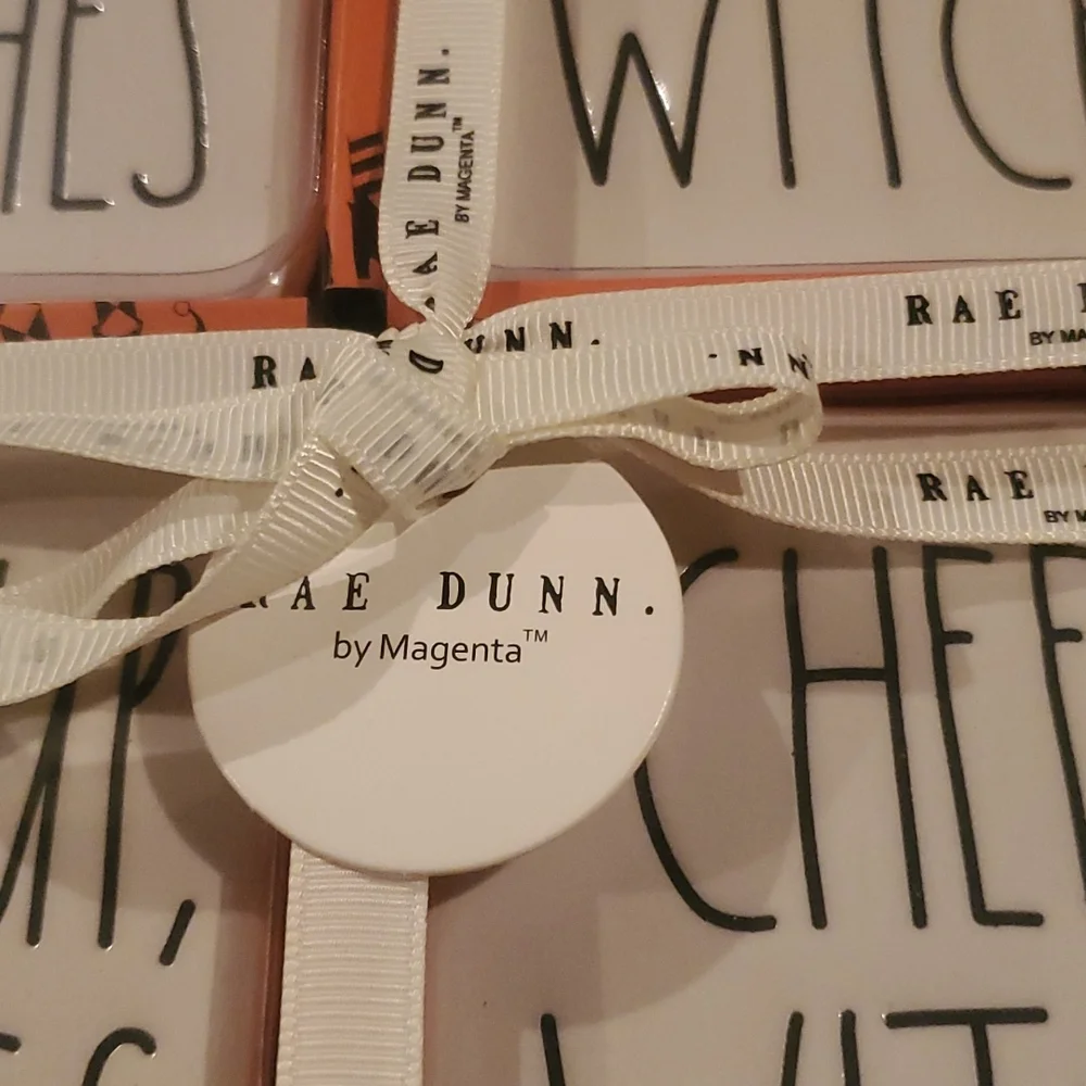 Rae dunn boxed new 4 awesome white black writing 4 gorgeous ceramic coasters - Picture 3 of 3